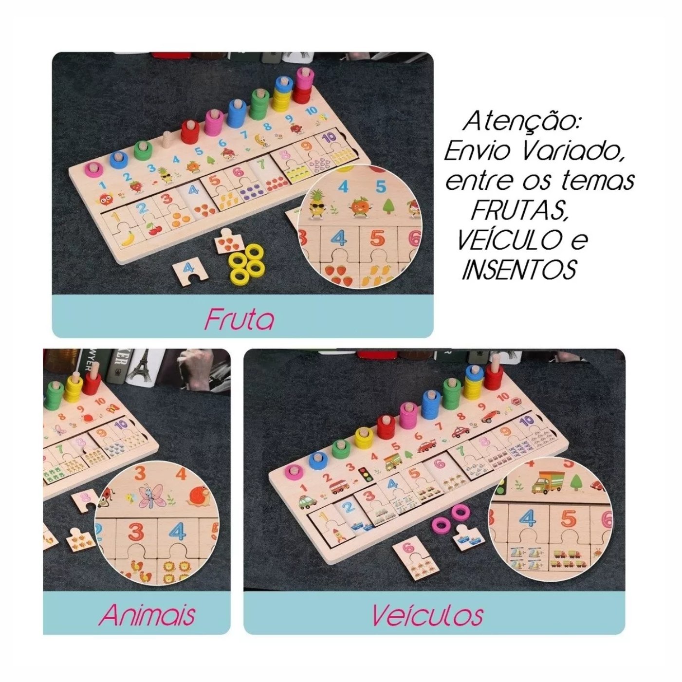 Brinquedo Jogo De Tabuleiro Infantil Atividades Educativo De Madeira ...